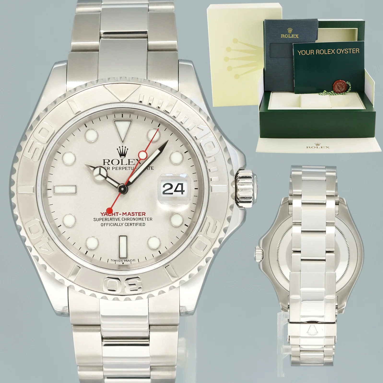 MINT Rolex Yacht-Master 16622 Steel Platinum Bezel Oyster 40mm Watch Box