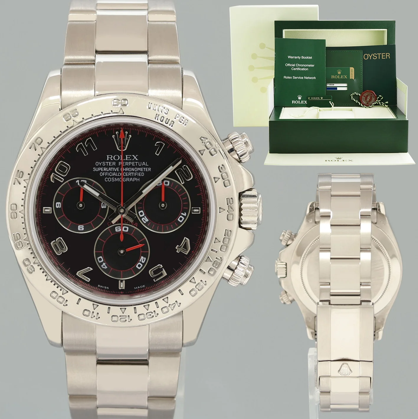 2007 PAPERS Rolex Daytona Black Racing Dial 116509 White Gold 40mm Watch Box