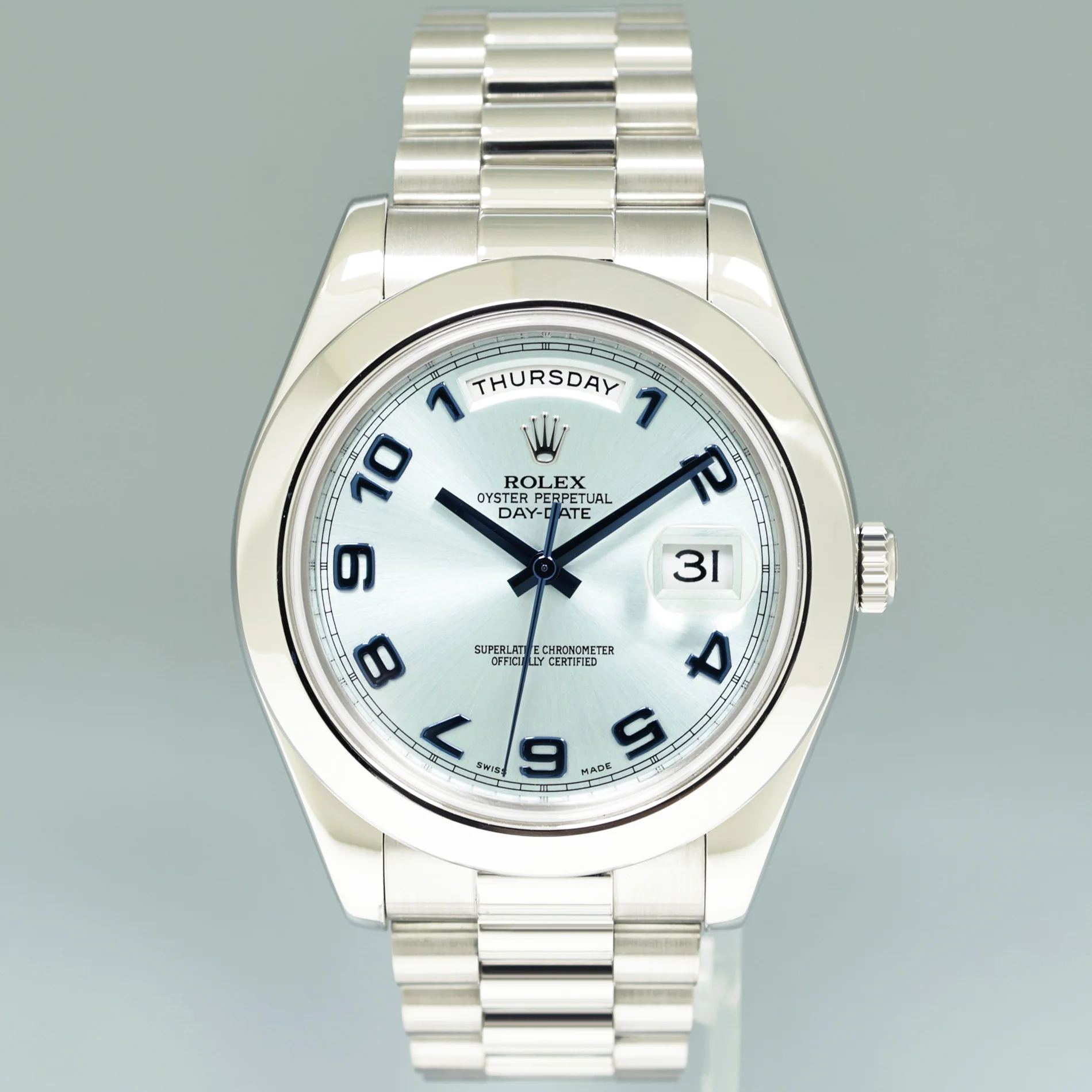 2014 MINT Rolex Day-Date 41mm Blue Arabic Numeral Platinum President 218206 Watch - Image 2