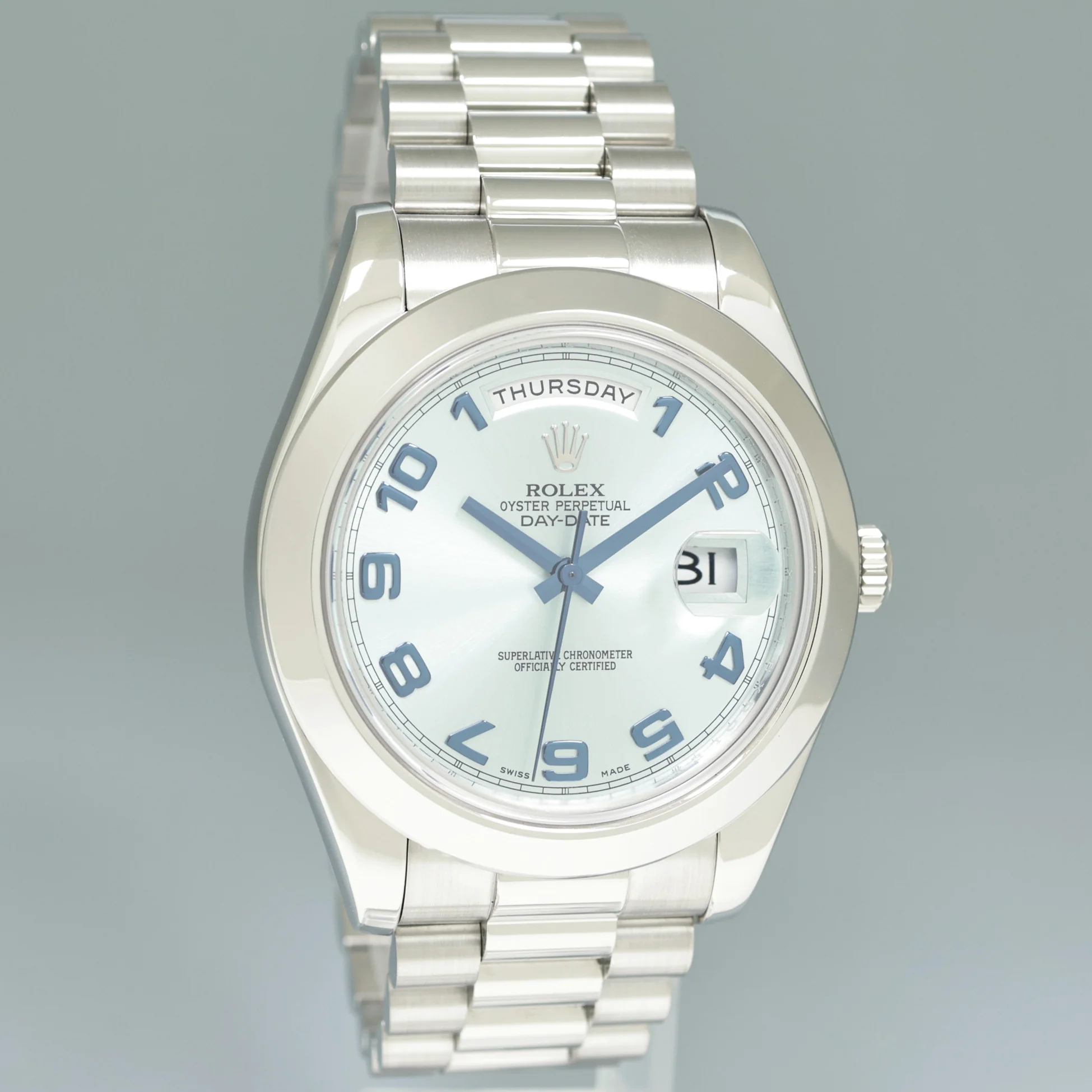 2014 MINT Rolex Day-Date 41mm Blue Arabic Numeral Platinum President 218206 Watch - Image 3