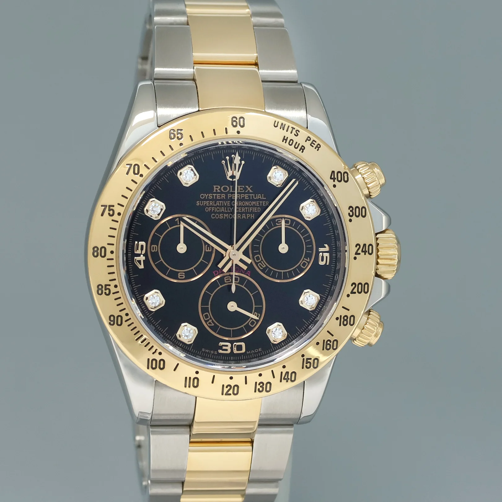 2009 MINT Rolex Daytona 116523 Black Diamond Dial Steel Yellow Gold Two Tone Watch - Image 3