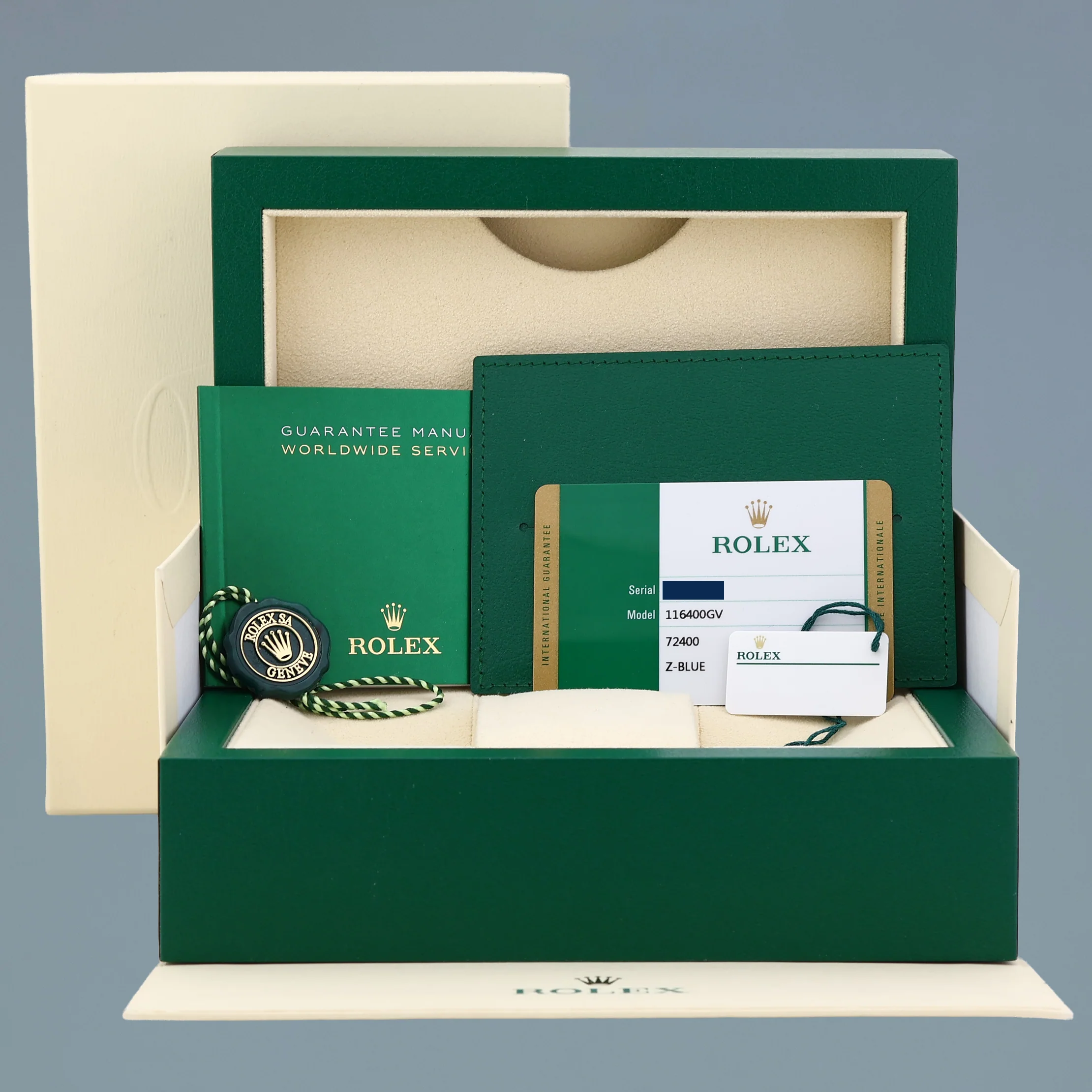 2019 MINT PAPERS Rolex Milgauss Blue Anniversary Green 116400GV Steel Watch Box - Image 7