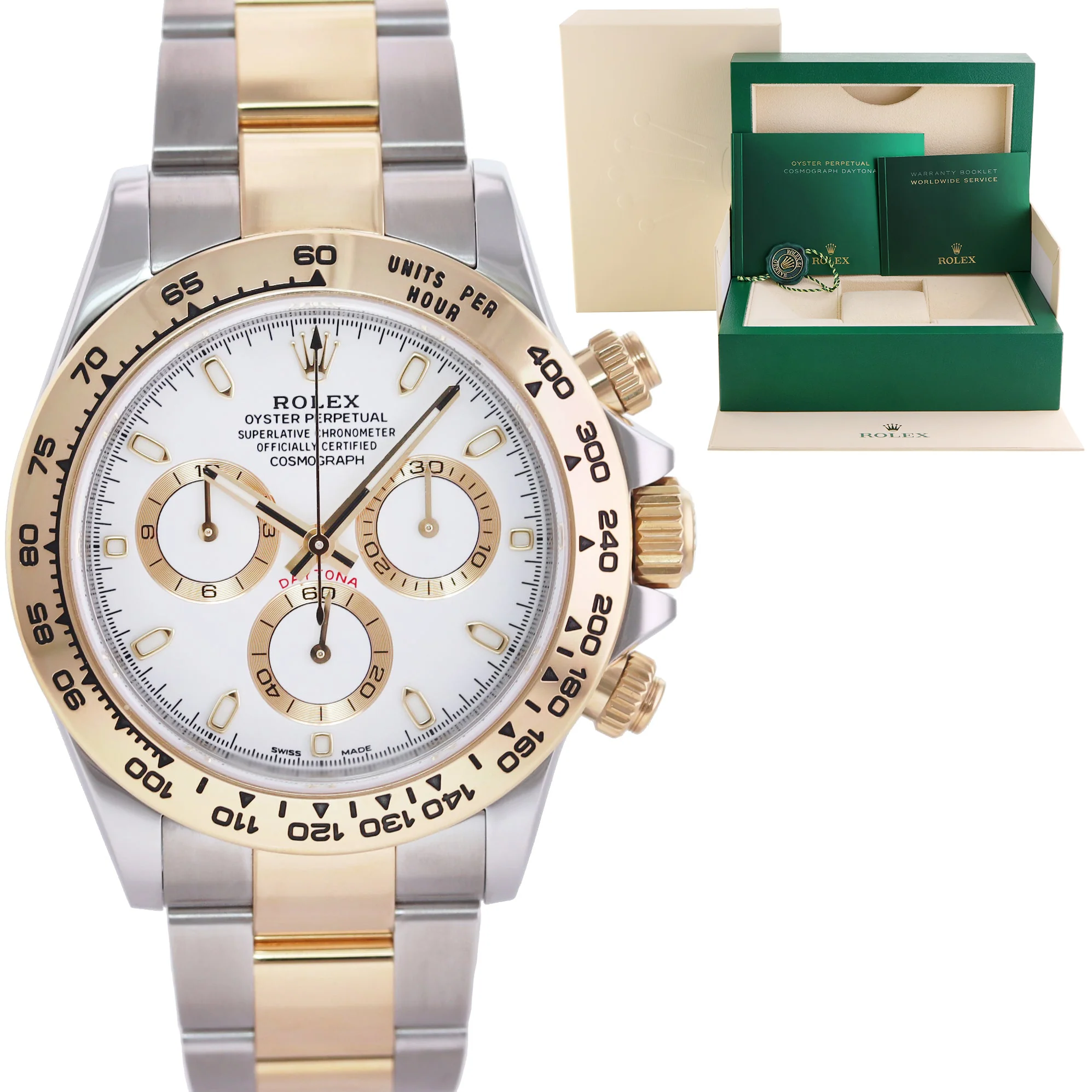 2021 MINT Rolex Daytona 116503 White Chronograph Two Tone Gold Steel Watch Box