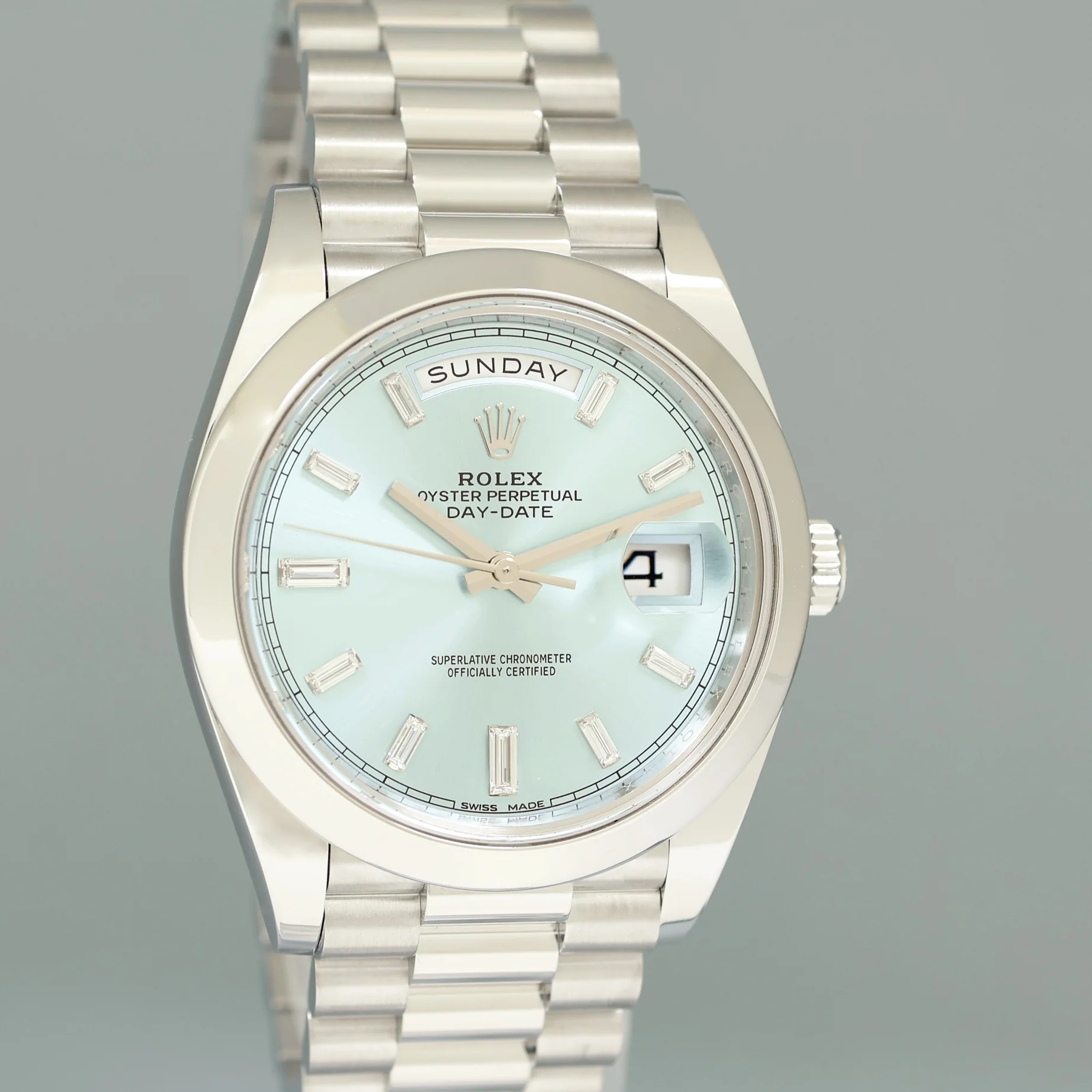 2021 MINT Rolex Platinum President Day Date 40 Blue Baguette Diamond 228206 Watch Box - Image 3