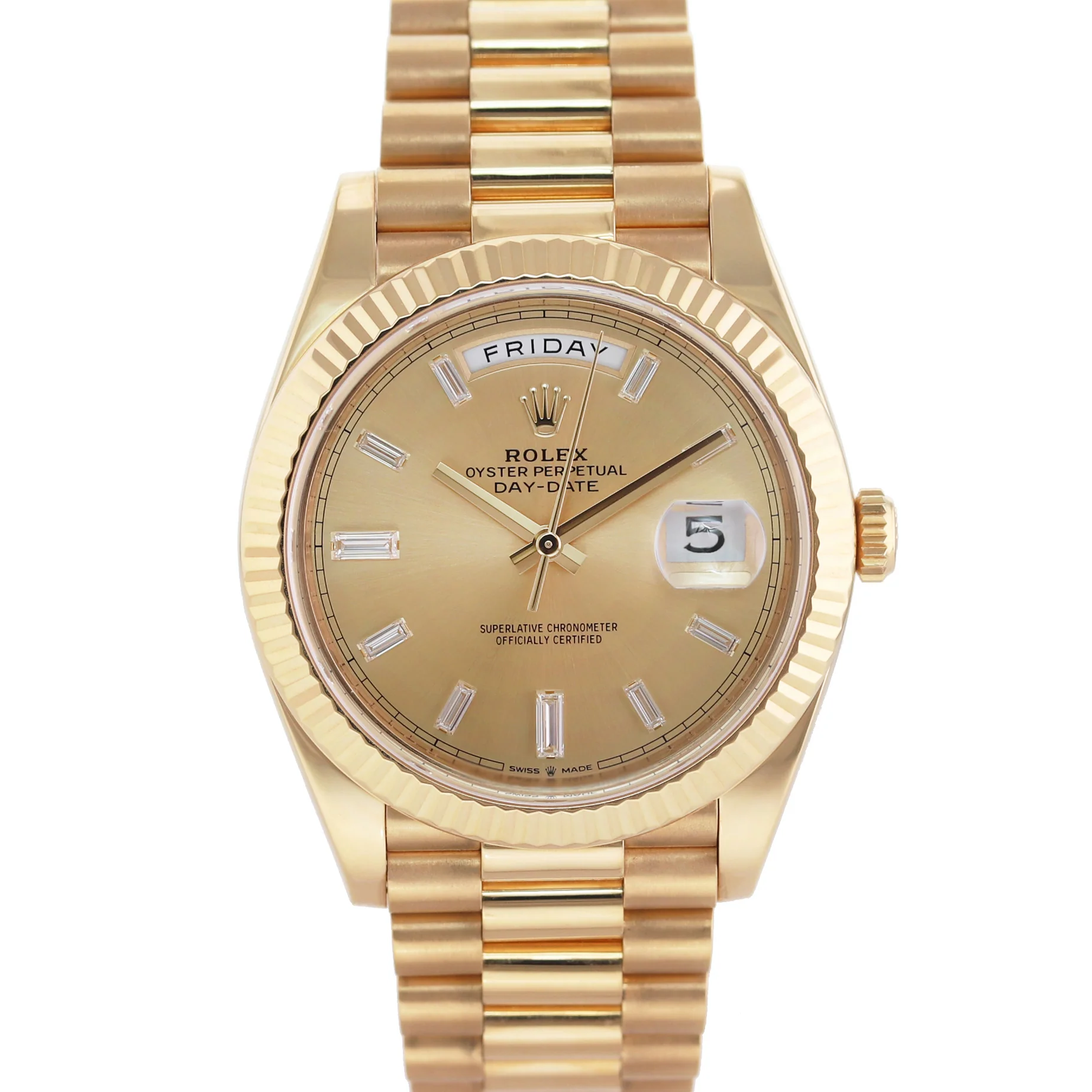 2021 MINT Rolex Day-Date 40 President 228238 Champagne Baguette Diamond Watch - Image 2