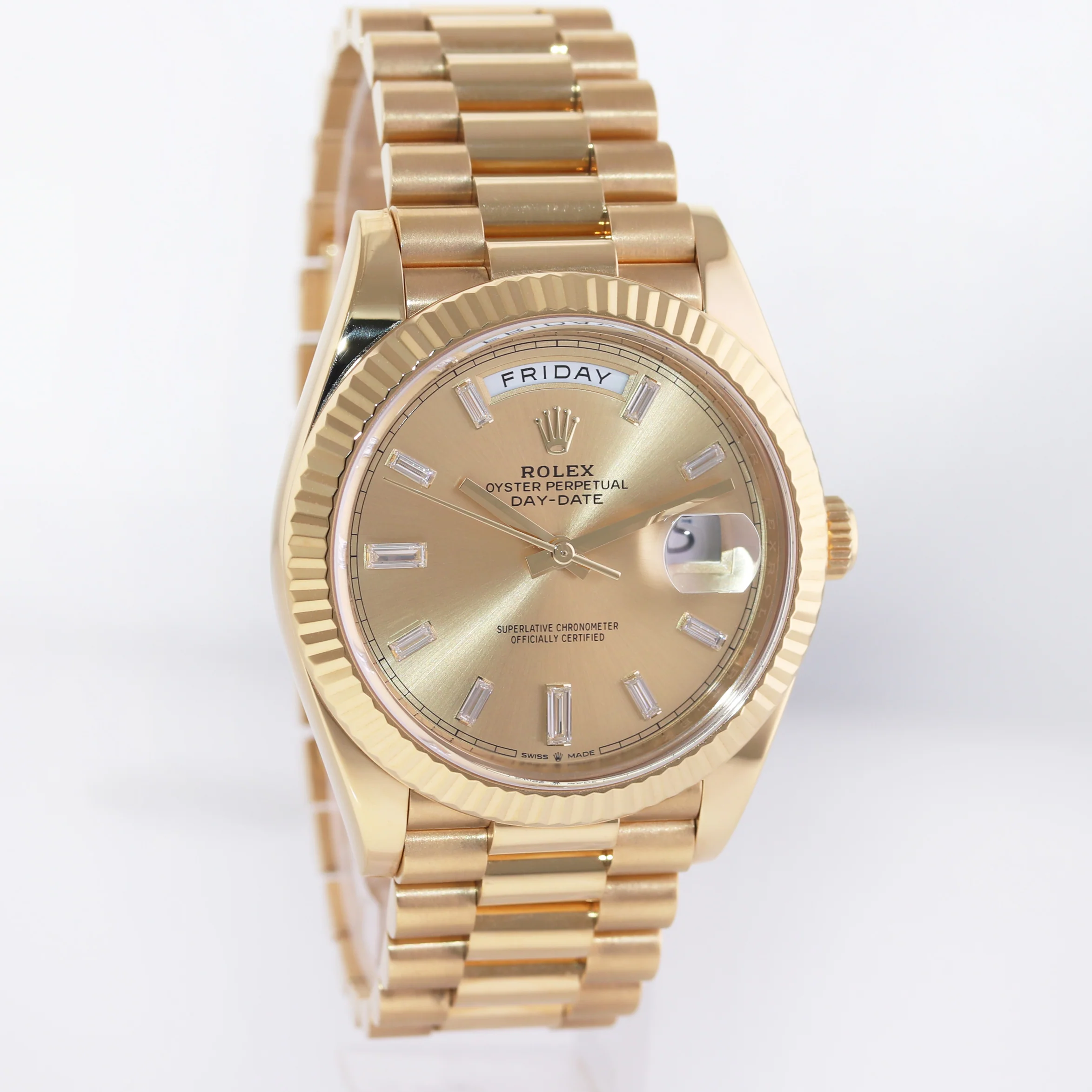 2021 MINT Rolex Day-Date 40 President 228238 Champagne Baguette Diamond Watch - Image 3