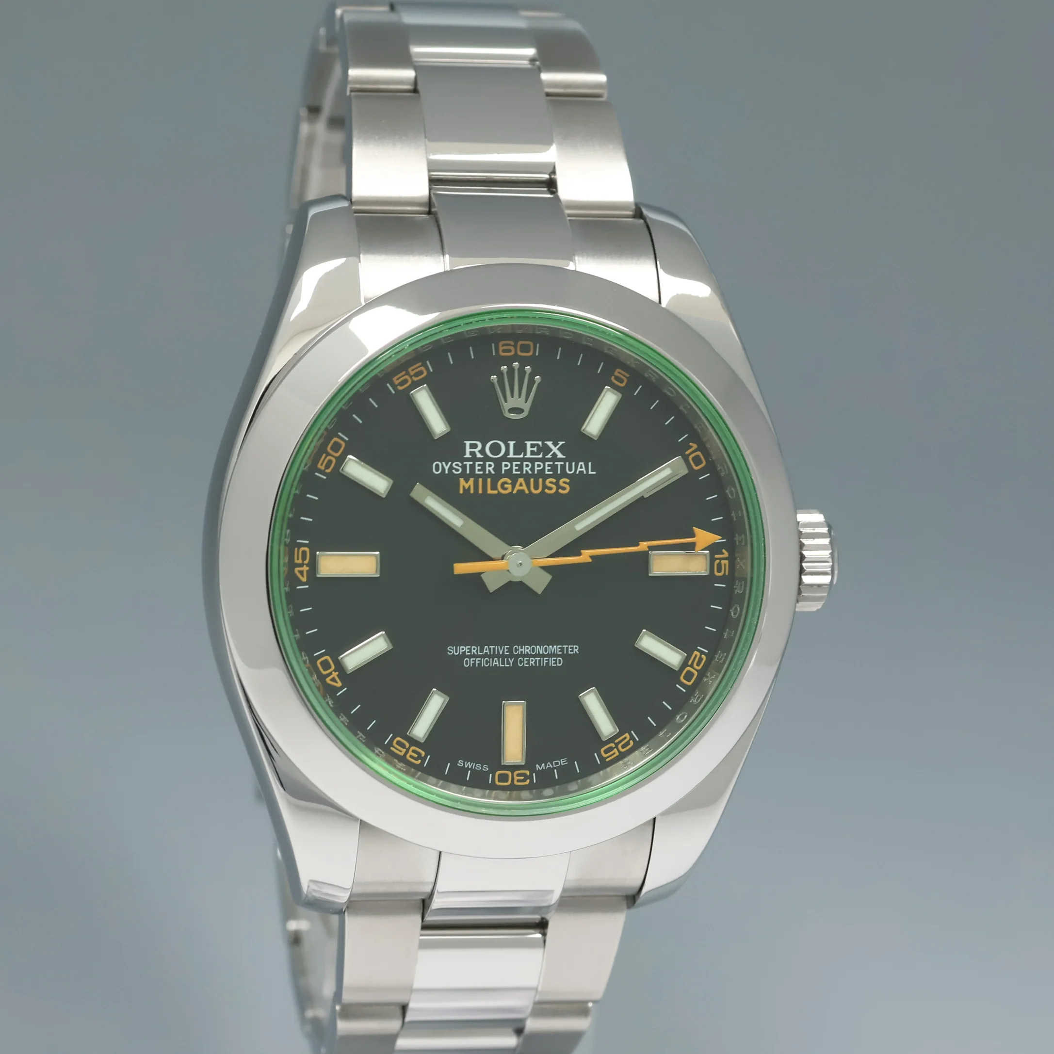 2022 MINT Rolex Milgauss Green Anniversary Orange Black 116400GV Steel Watch Box - Image 3