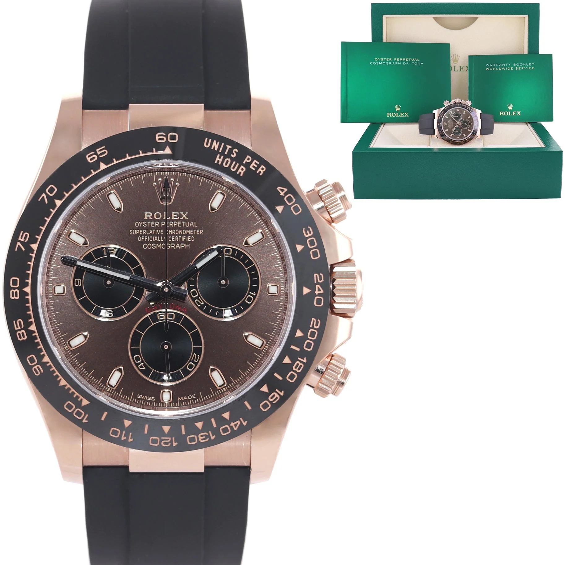 2023 MINT Rolex Daytona Ceramic 116515LN Rose Gold Chocolate Stick Oysterflex Watch