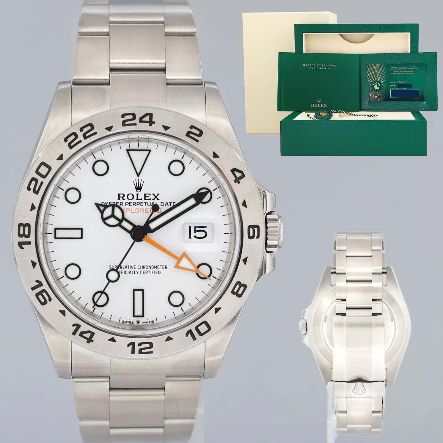 2024 NEW PAPERS Rolex Explorer II 226570 White Polar Steel Date 42mm Watch Box
