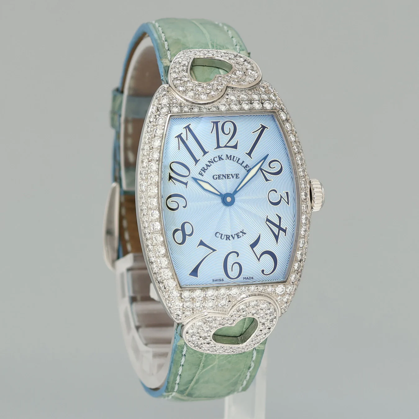 Ladies Franck Muller 18k White Gold Diamond Blue Dial Heart Design Leather Band Watch - Image 2
