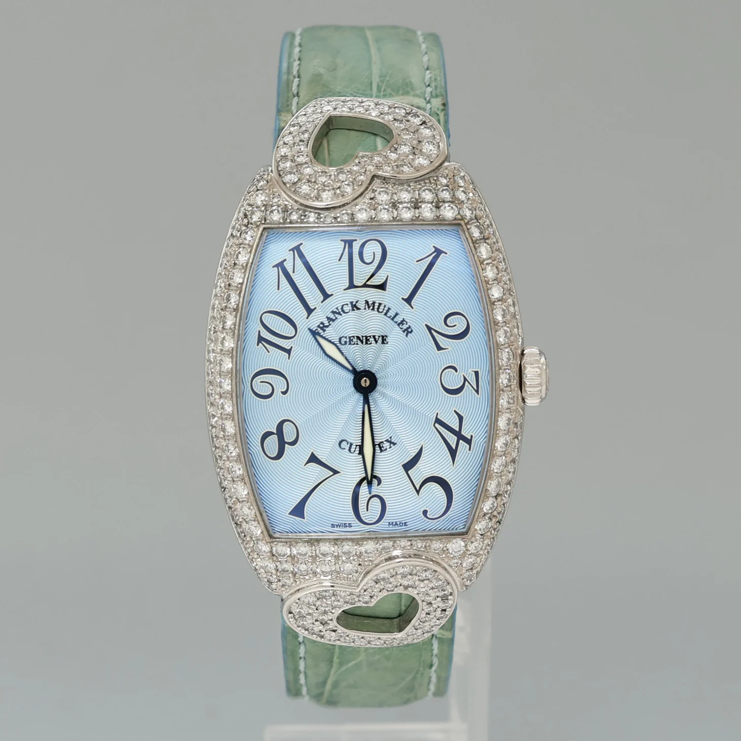 Ladies Franck Muller 18k White Gold Diamond Blue Dial Heart Design Leather Band Watch - Image 3