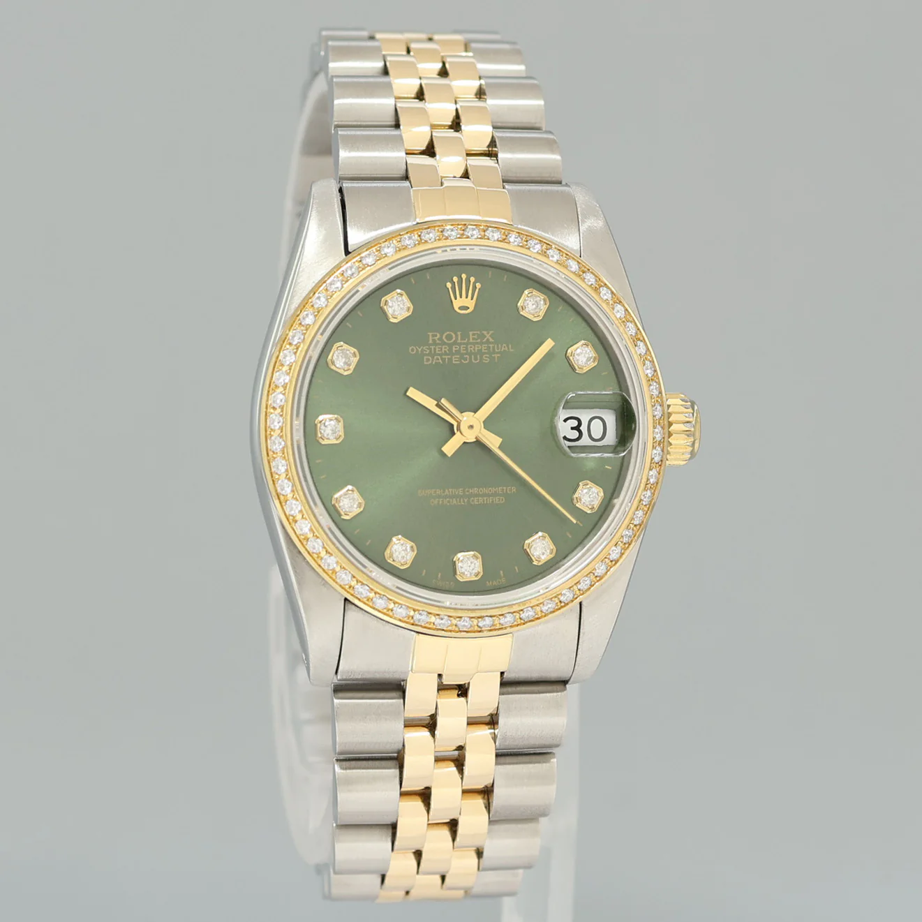 Ladies Rolex 68273 Two Tone Jubilee Yellow Gold Steel 31mm Green Diamond Dial Watch - Image 3