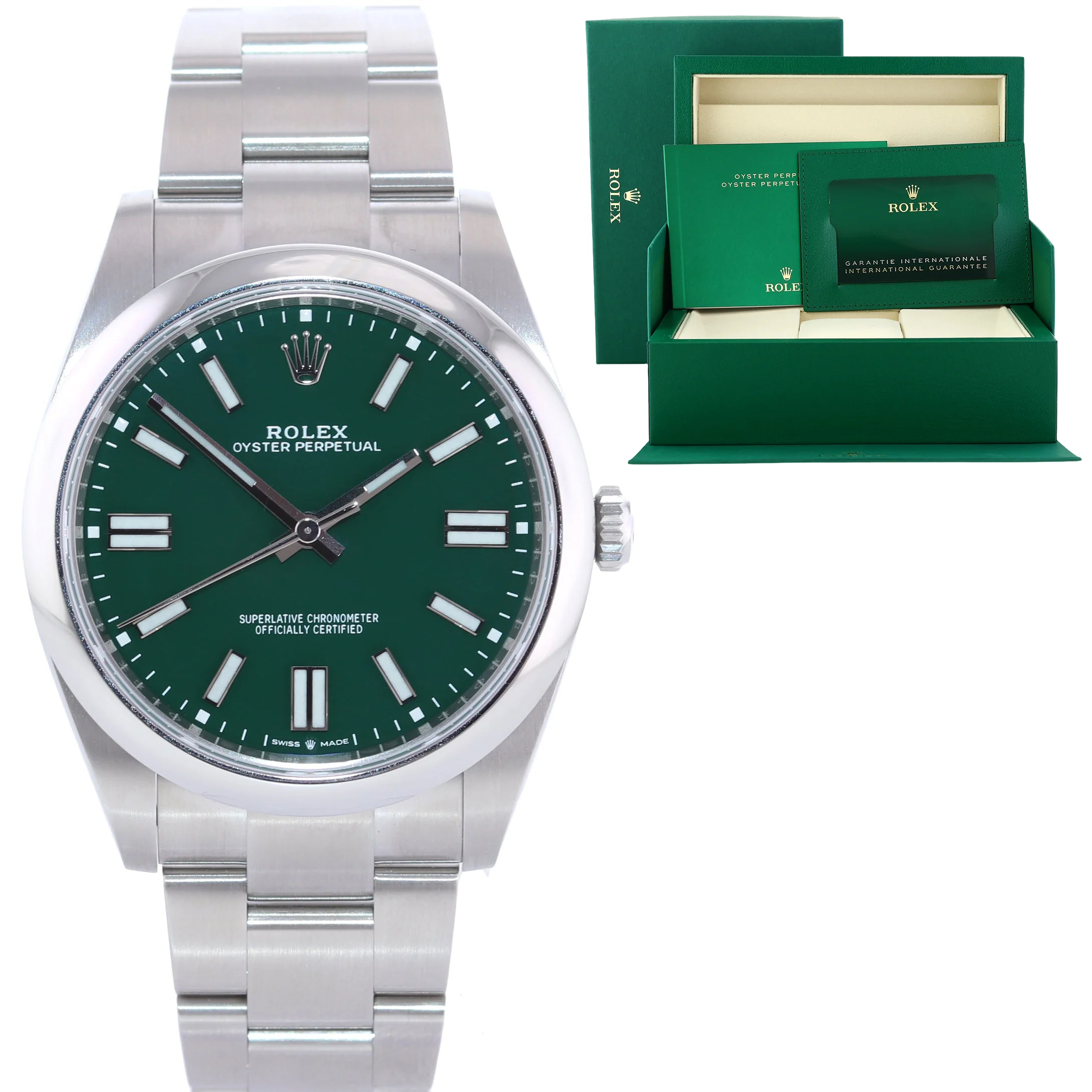 MARCH 2025 NEW PAPERS Rolex 124300 Oyster Perpetual 41mm Green Watch Box