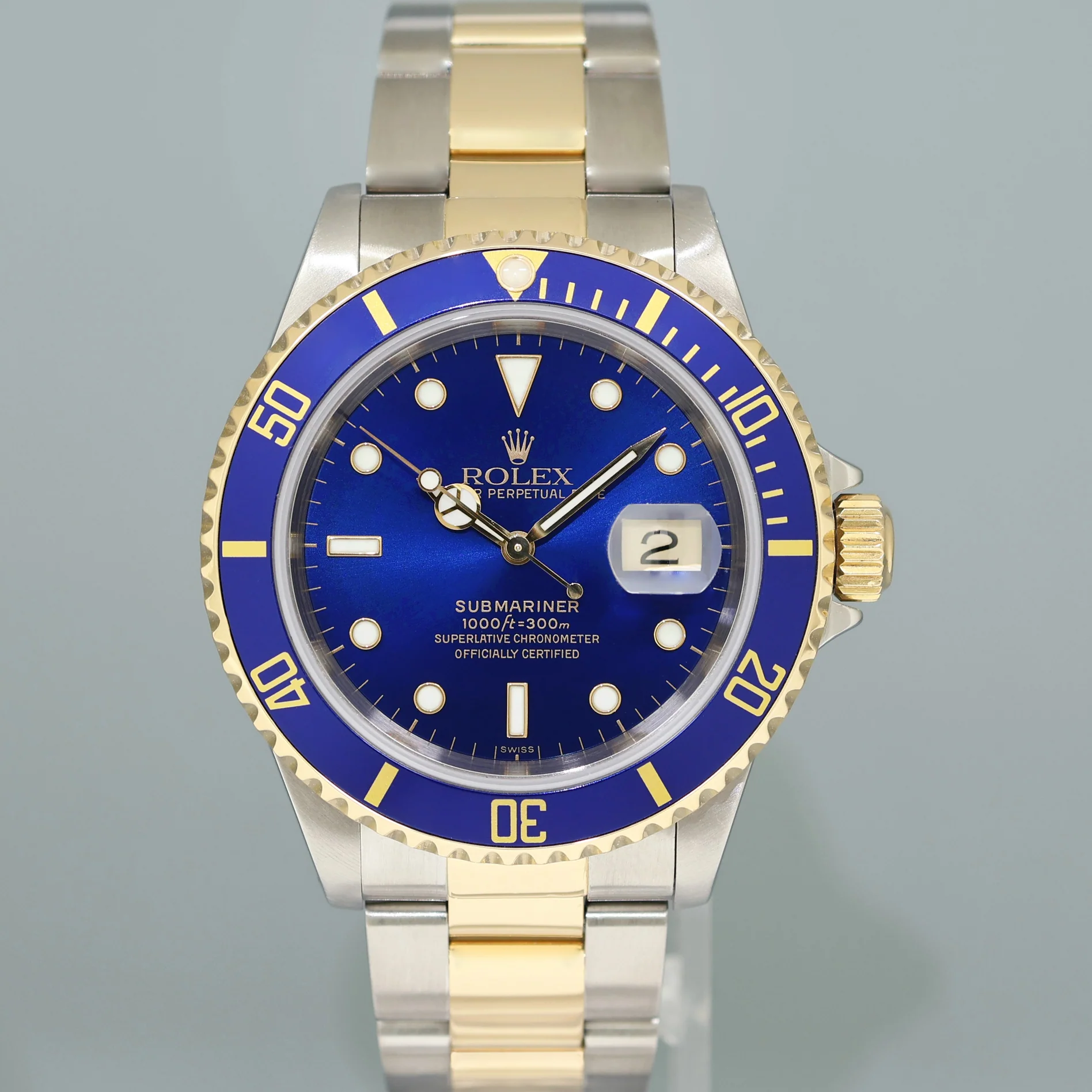 MINT 1999 Rolex Submariner 16613 LB Gold Steel Two Tone Gold Sunburst Blue Watch - Image 2