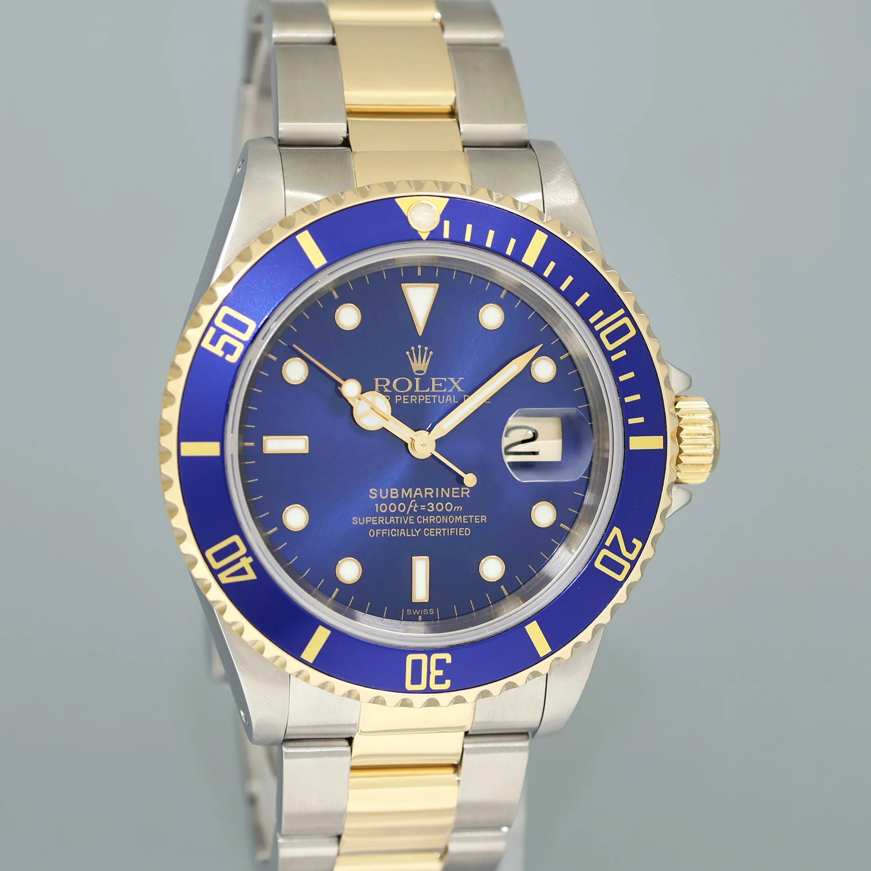 MINT 1999 Rolex Submariner 16613 LB Gold Steel Two Tone Gold Sunburst Blue Watch - Image 3