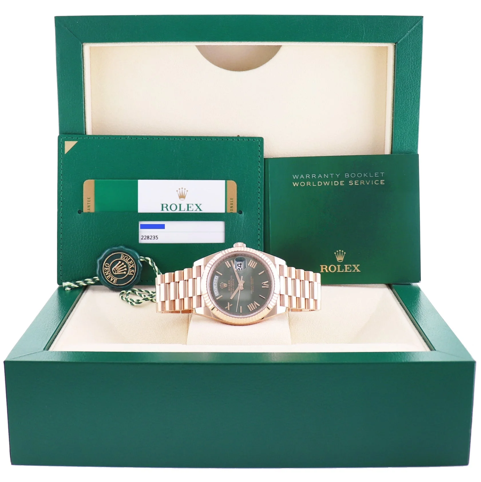 MINT 2020 PAPERS Rolex President 40mm Rose Gold Olive Green 228235 Watch Box - Image 8