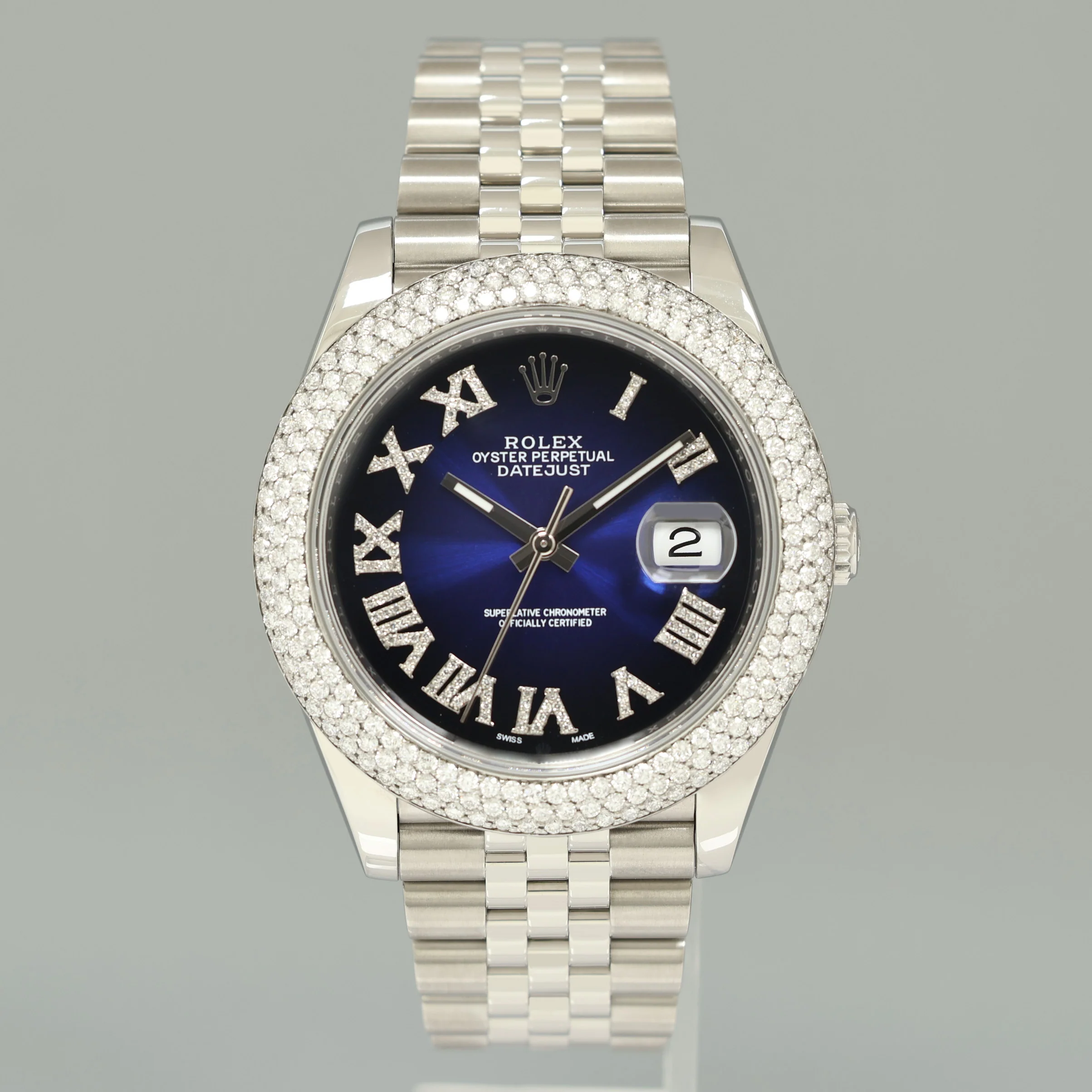 DIAMOND BEZEL Rolex DateJust 41 Steel 126300 Blue Roman Jubilee Dial Oyster Watch Box - Image 2