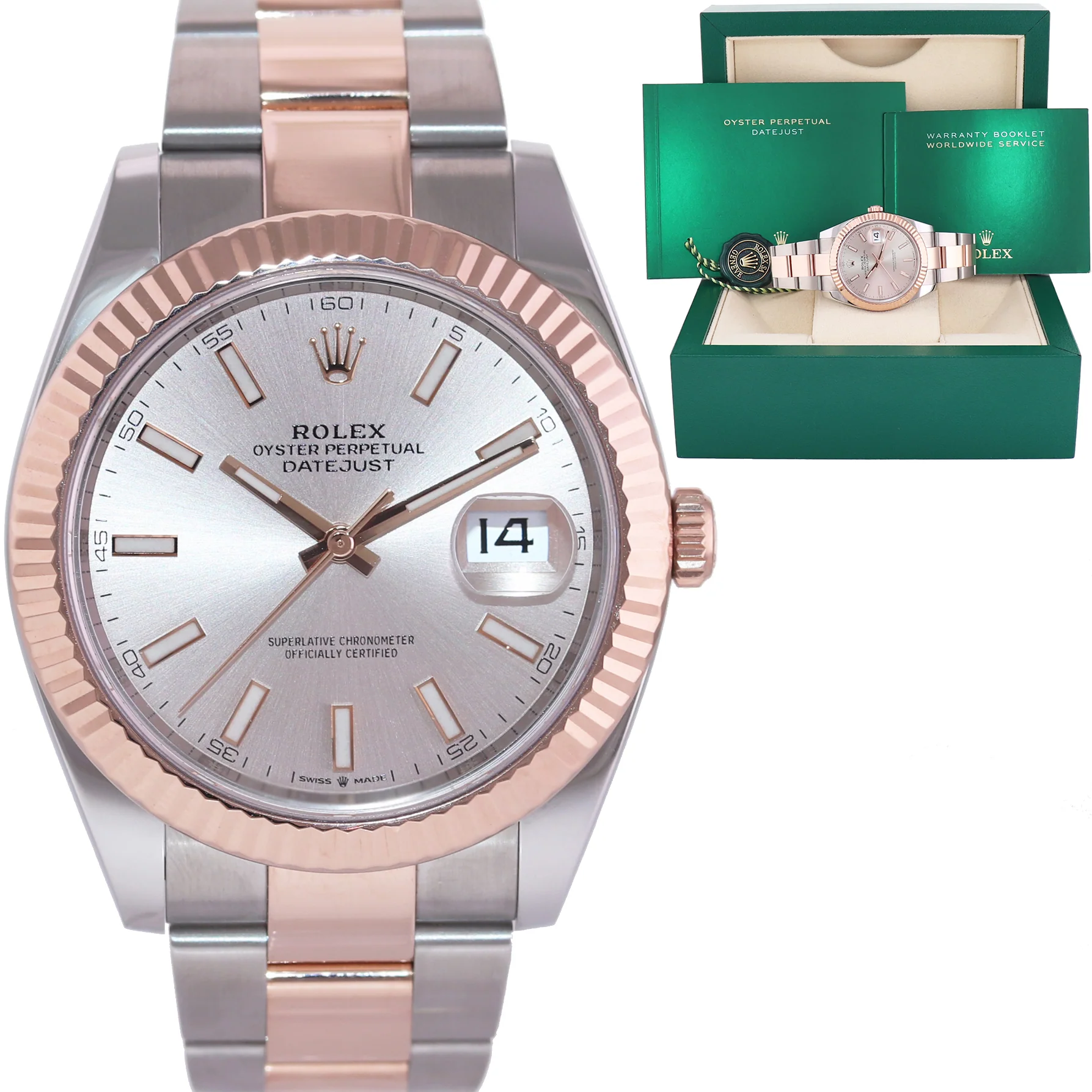 MINT 2024 Rolex DateJust 41 126331 Sundust Rose Gold Two-Tone Oyster Watch Box
