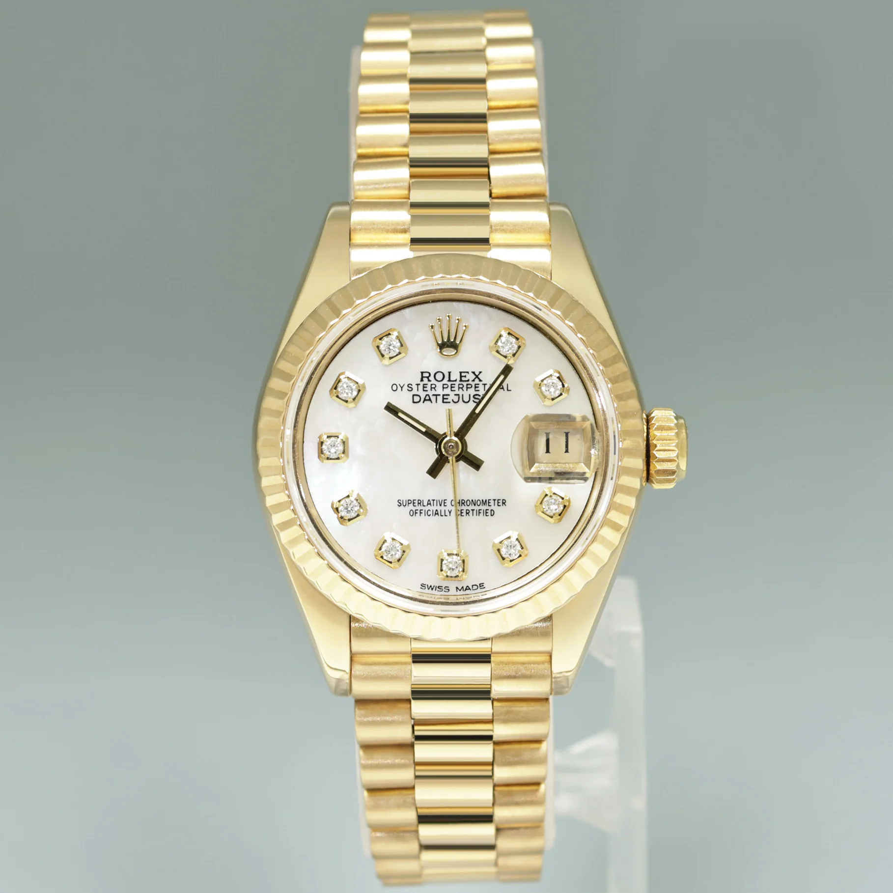 MINT 69178 Pearl Diamond Ladies Rolex DateJust President 26mm Yellow Gold Watch - Image 2