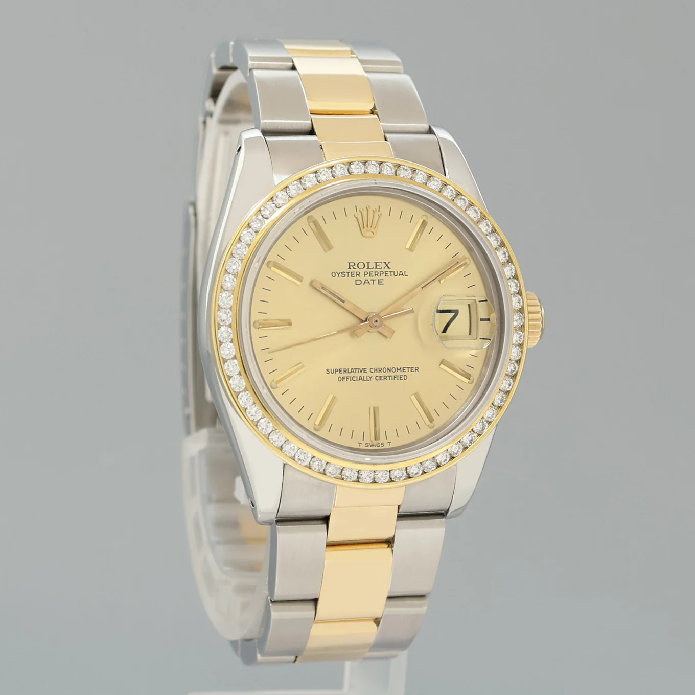 MINT DIAMOND Rolex Oyster Perpetual 1500 Date Two Tone Gold Champagne Oyster Watch - Image 3