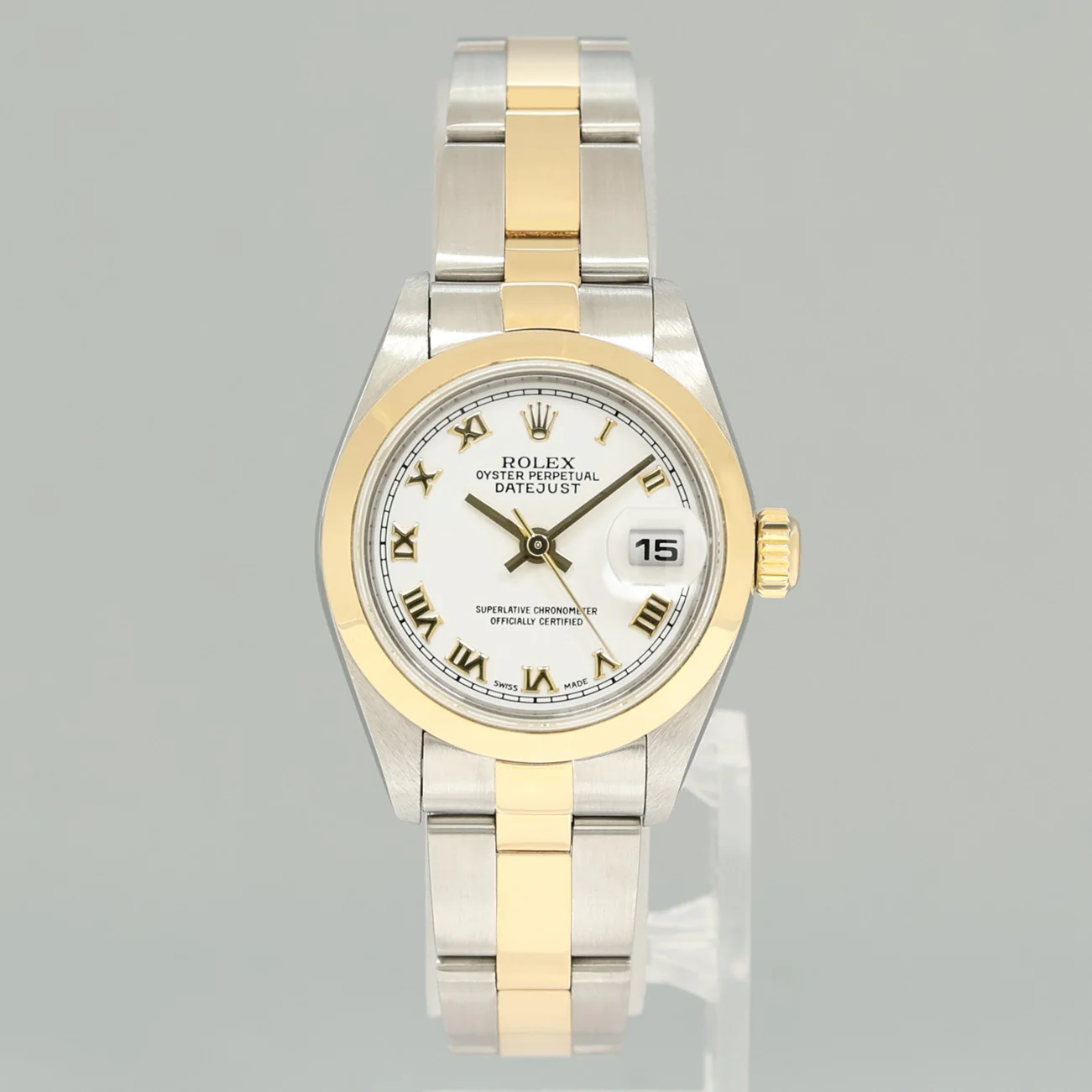 MINT Ladies Rolex DateJust 79163 White Roman Two-Tone Yellow Gold Oyster Watch Box - Image 2