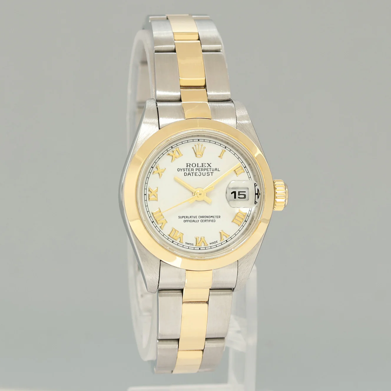 MINT Ladies Rolex DateJust 79163 White Roman Two-Tone Yellow Gold Oyster Watch Box - Image 3