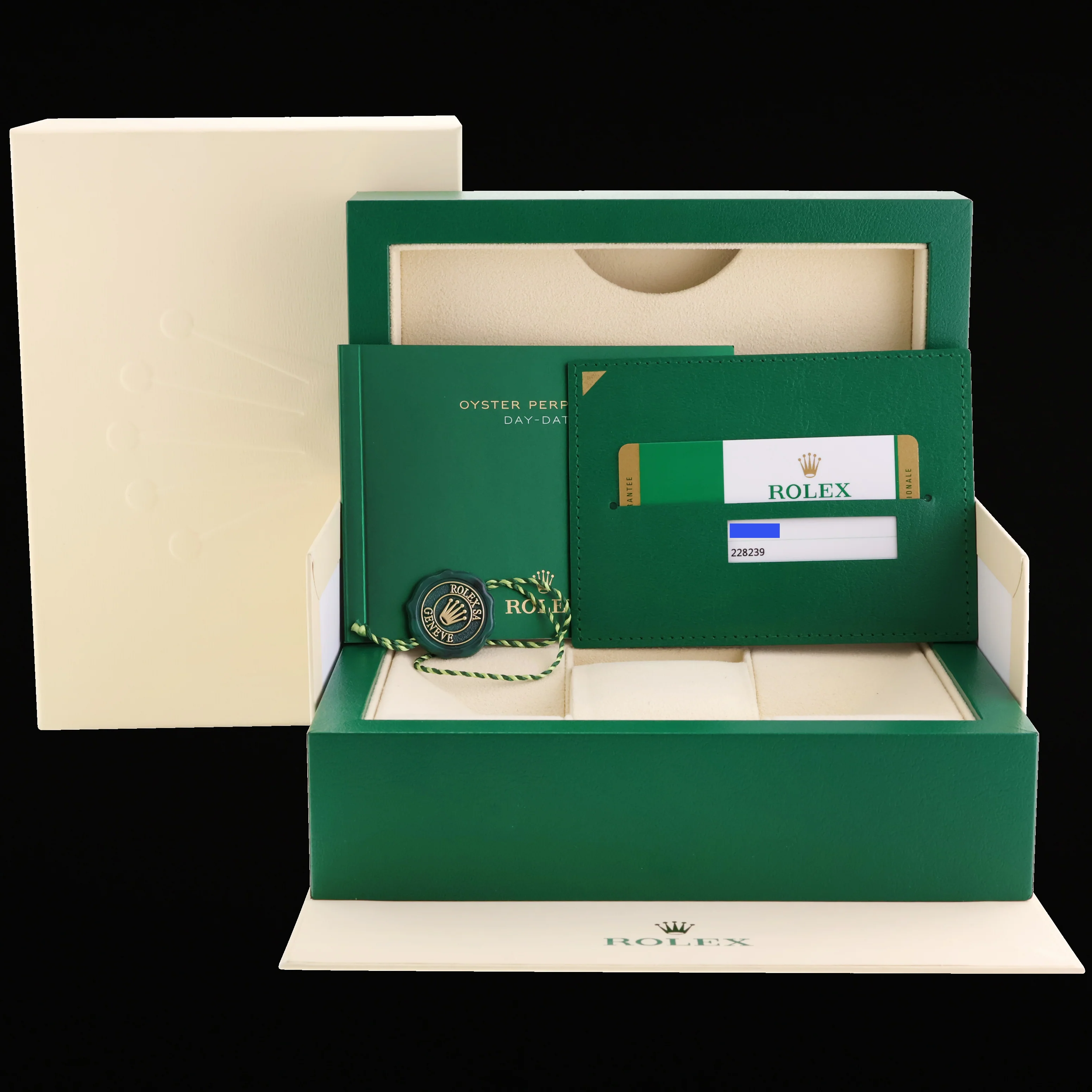 MINT PAPERS Rolex 40 White Gold President Day Date Blue Roman 228239 Watch Box - Image 7