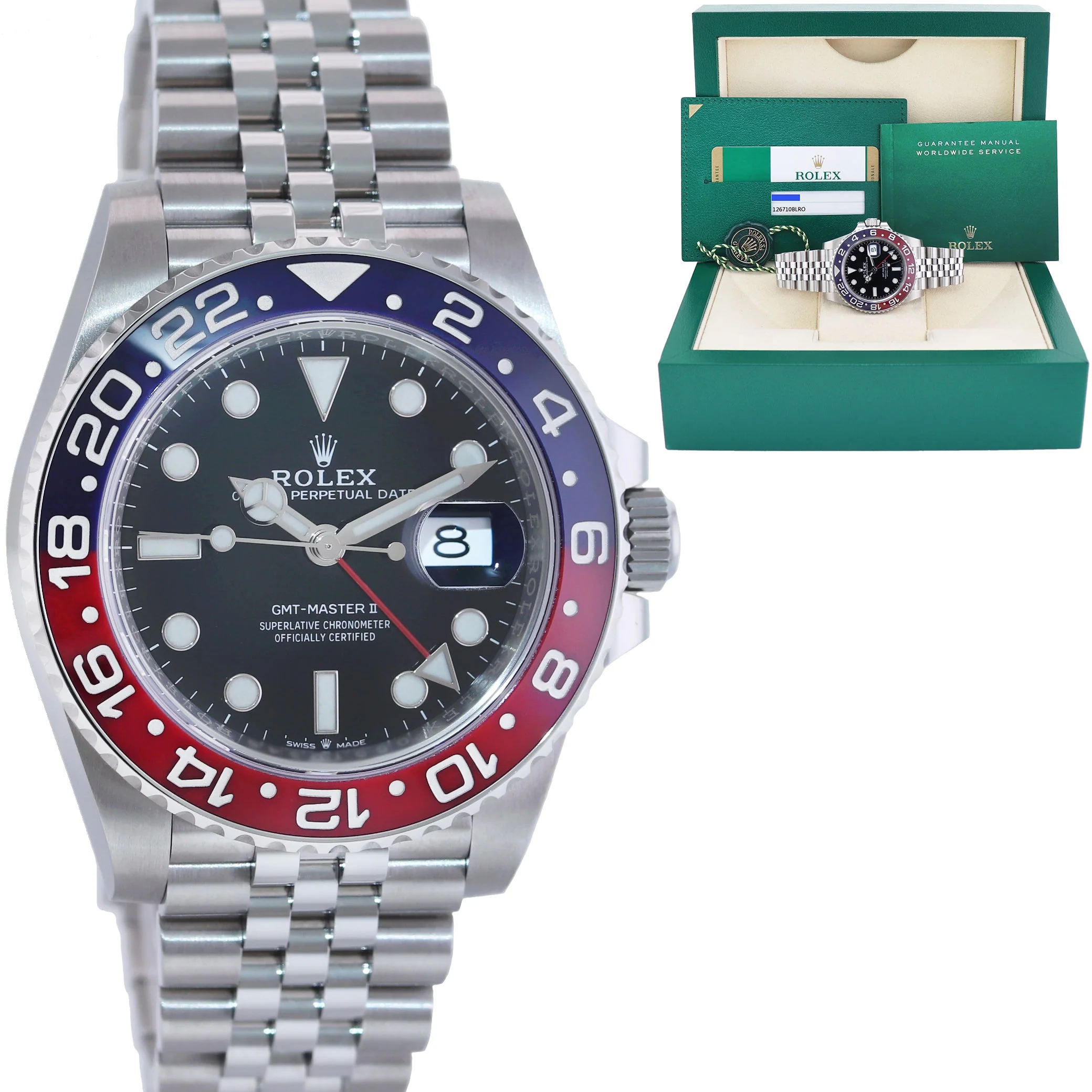 MINT PAPERS Rolex GMT Master II PEPSI Red Blue Jubilee Ceramic 126710 BLRO Watch