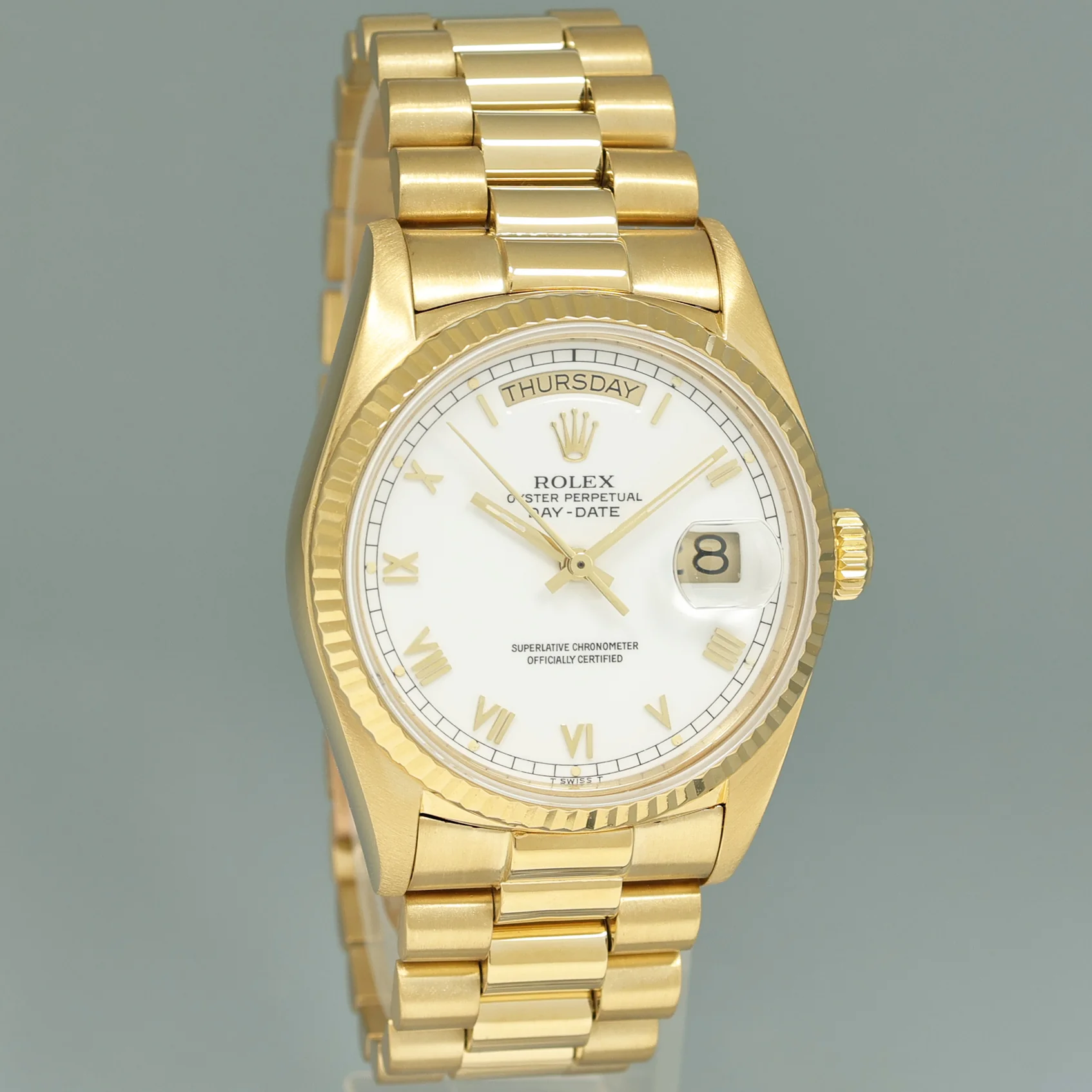 MINT Rolex 36mm President Day Date White Roman 18038 Quick Set Yellow Gold Watch Box - Image 3