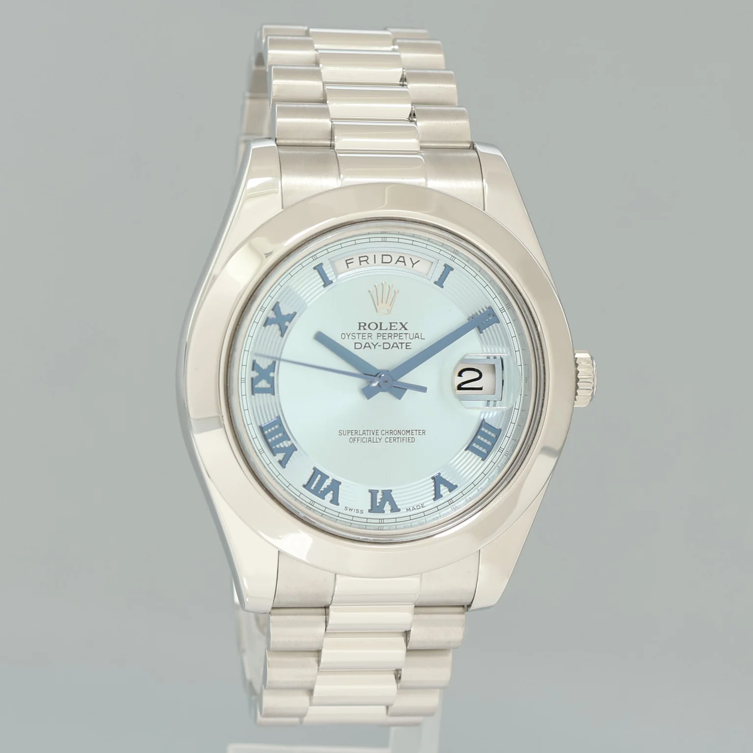 2018 MINT PAPERS Rolex Day-Date 41mm Blue Roman Platinum President 218206 Watch - Image 3