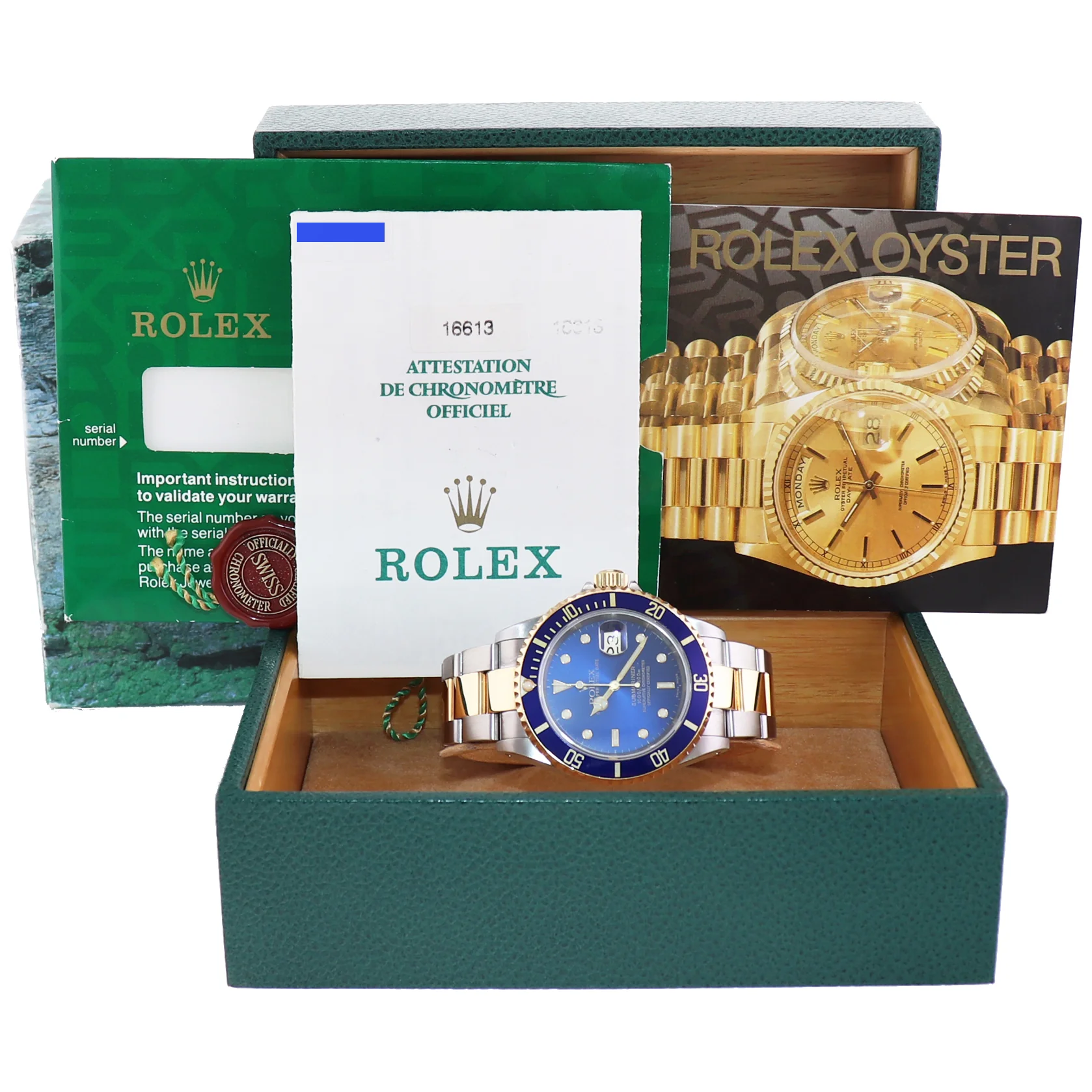 PAPERS 2000 Rolex Submariner 16613 Gold Steel Two Tone Sunburst Blue Watch - Image 11