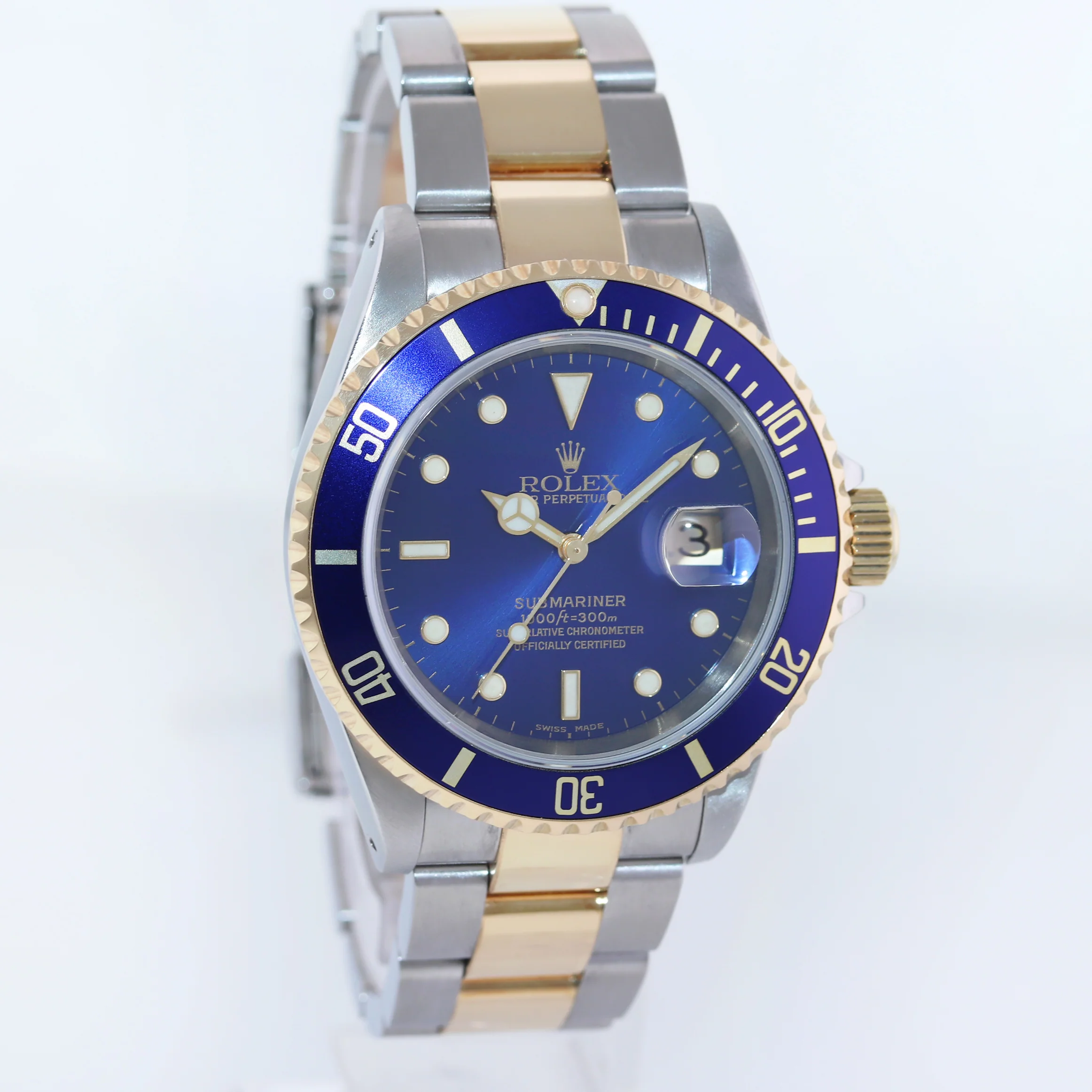 PAPERS 2000 Rolex Submariner 16613 Gold Steel Two Tone Sunburst Blue Watch - Image 3