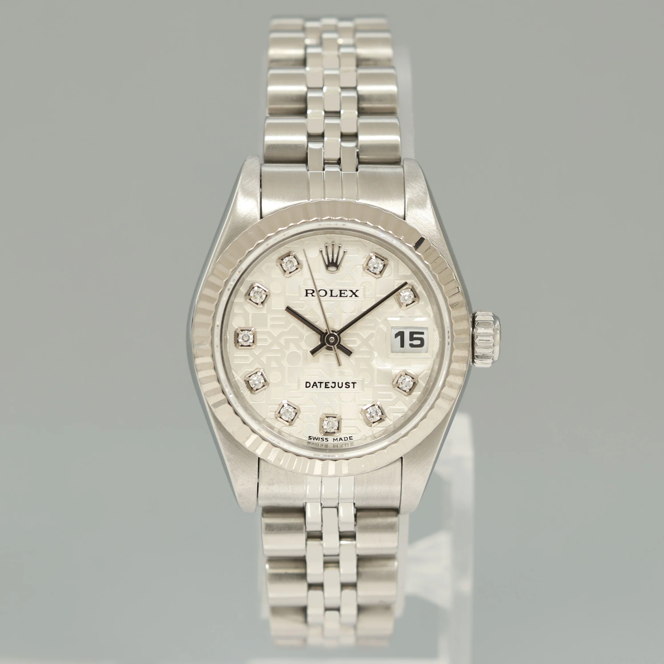 MINT Ladies Rolex 79174 DateJust 26mm Silver Diamond Fluted Bezel Jubilee Watch Box - Image 2