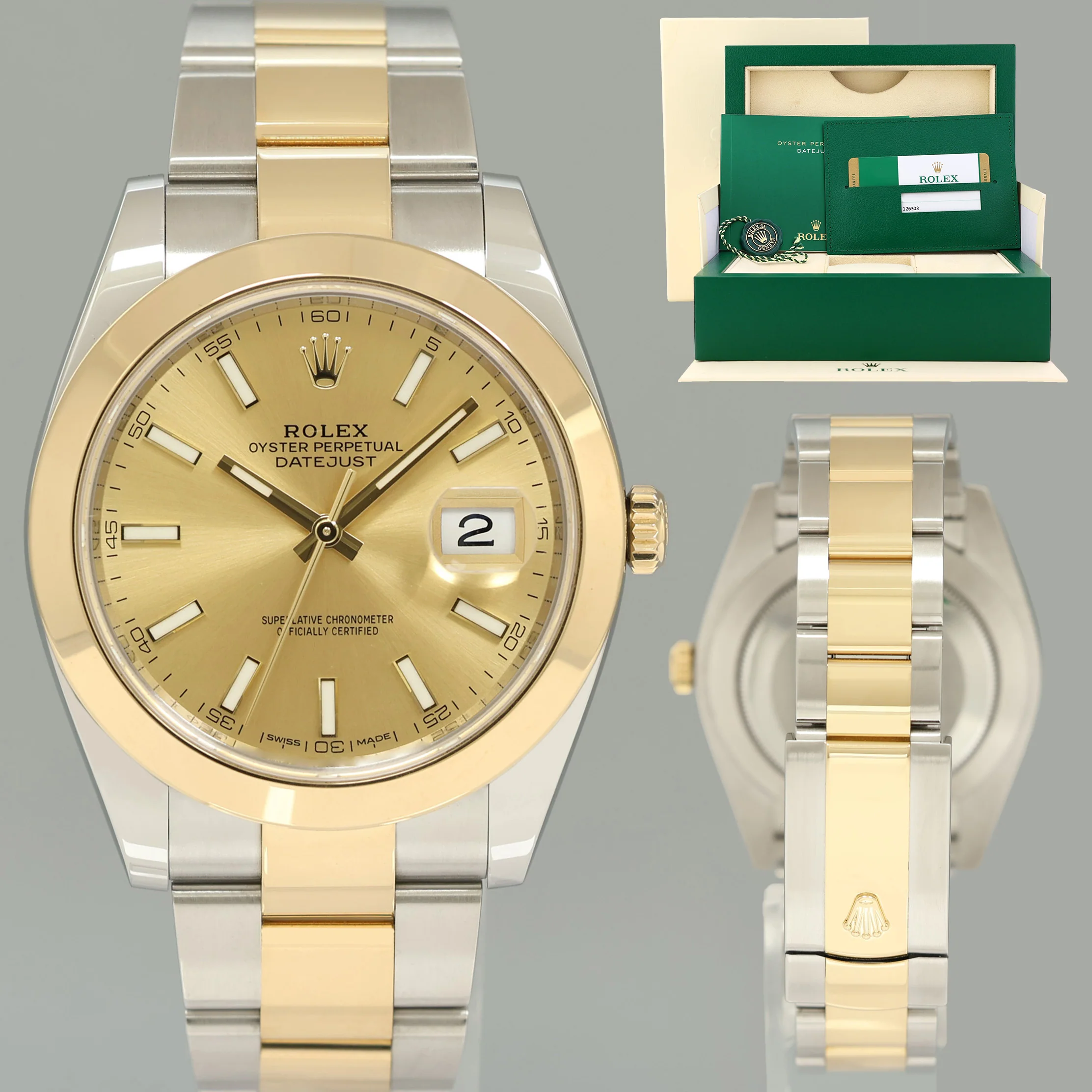 PAPERS MINT Rolex DateJust 41 Two Tone Yellow Gold Oyster 126303 Champagne Watch