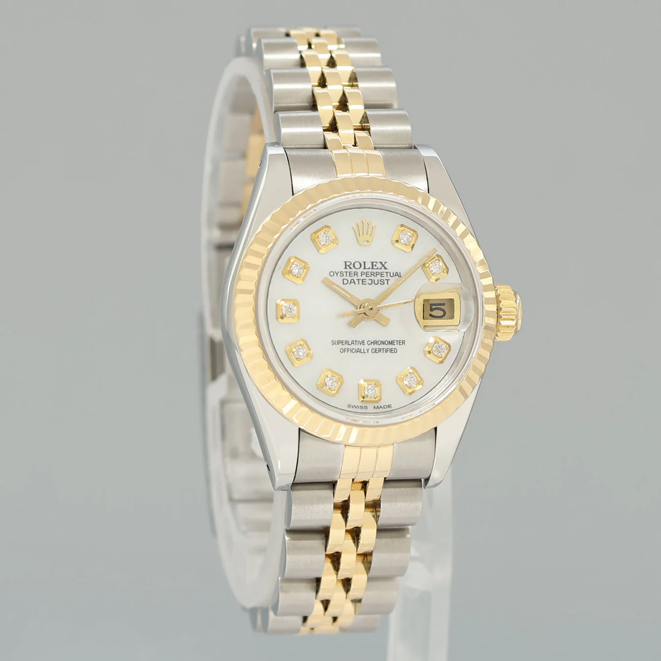 PAPERS Pearl Diamond Ladies Rolex 26mm DateJust 69173 Two Tone Gold Jubilee Watch Box - Image 3
