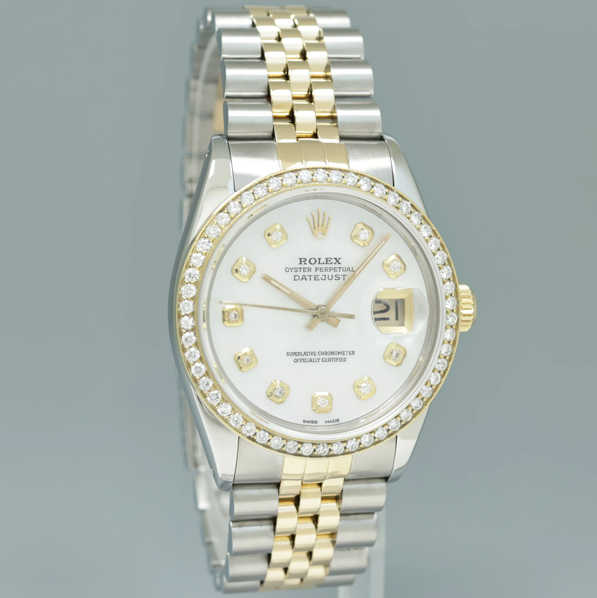 PEARL & DIAMOND BEZEL Rolex DateJust 16013 Two-Tone Yellow Gold Jubilee Watch Box - Image 3