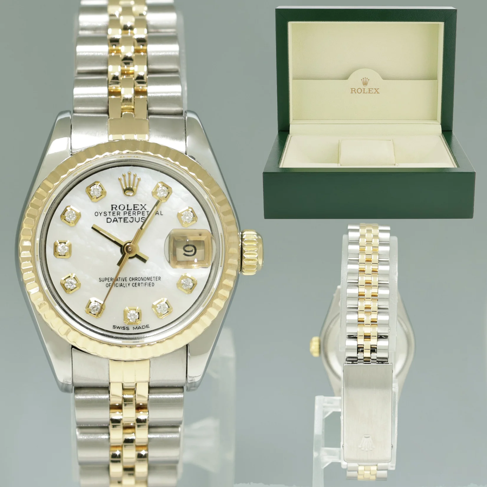Pearl Diamond Ladies Rolex 26mm DateJust 69173 Two Tone Gold Jubilee Watch