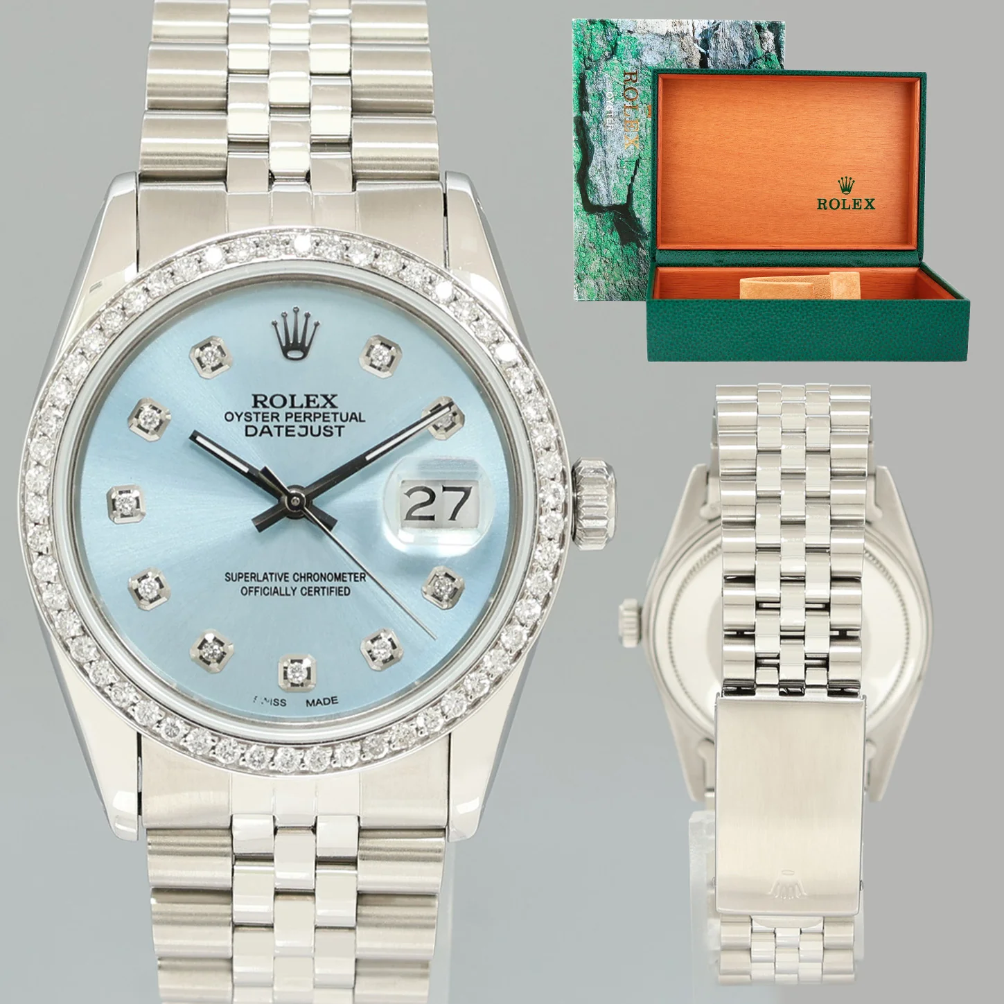 Rolex DateJust 16014 Glacier Diamond Bezel Jubilee Band 36mm Watch Box
