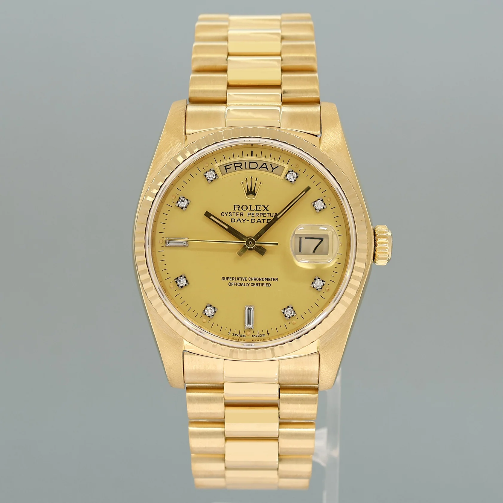 Mint Rolex President Day Date 18038 Quick Set Champagne Diamond Yellow Gold Watch - Image 2