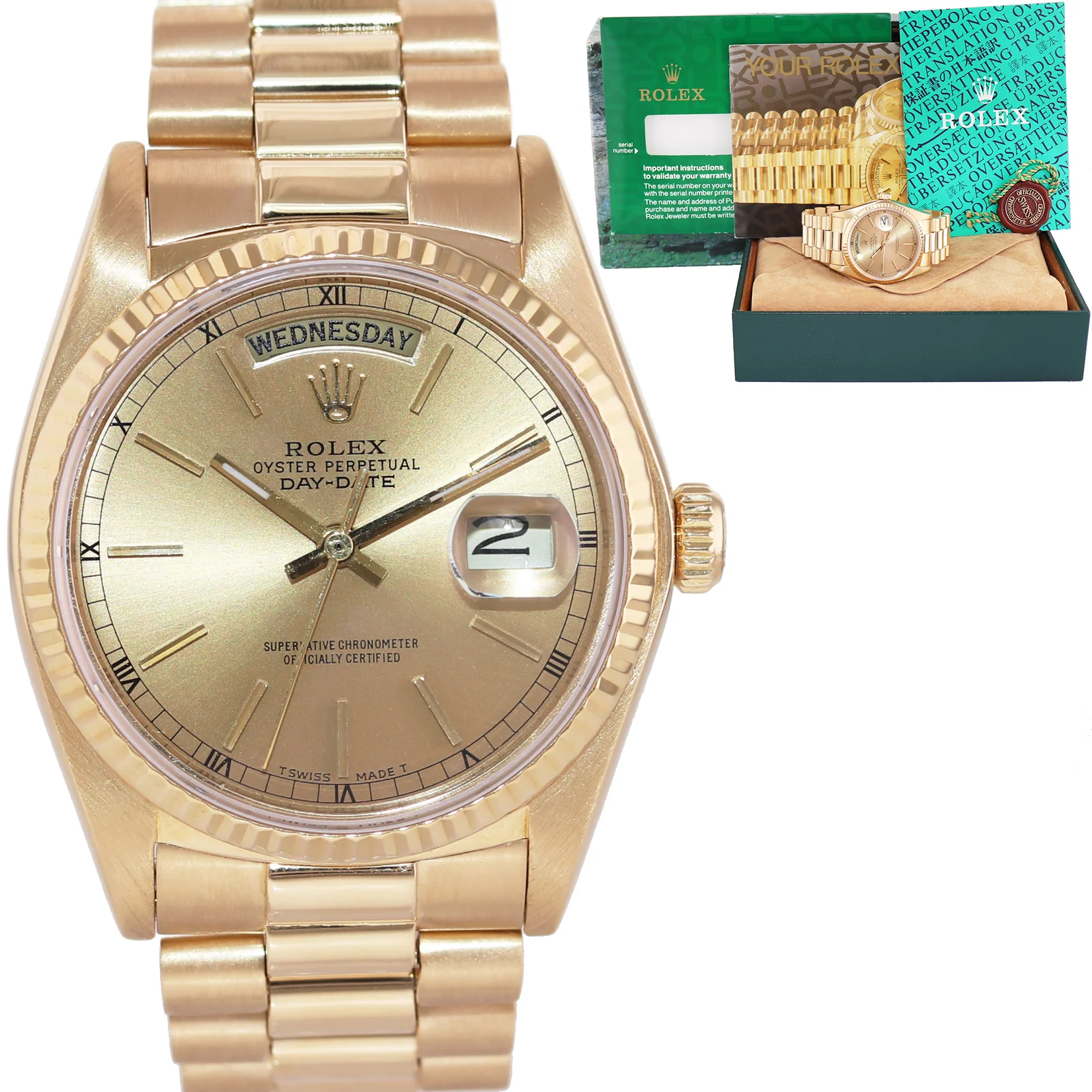 MINT Rolex President Day Date Champagne 18238 Double Quick Set Yellow Gold Watch Box