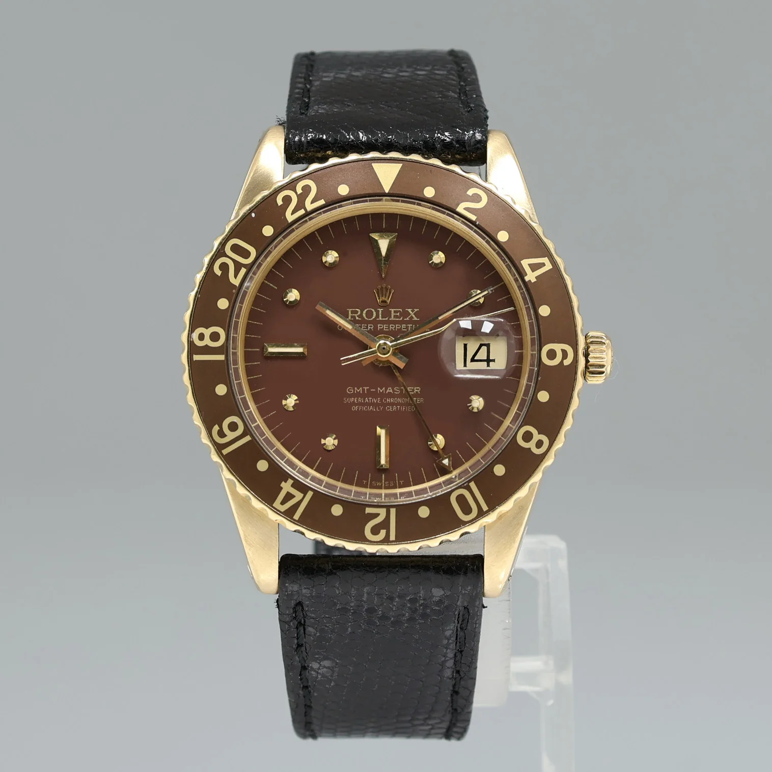 Rolex Root Beer 1675 NO CROWN GUARD Yellow Gold GMT Brown Nipple Watch - Image 2