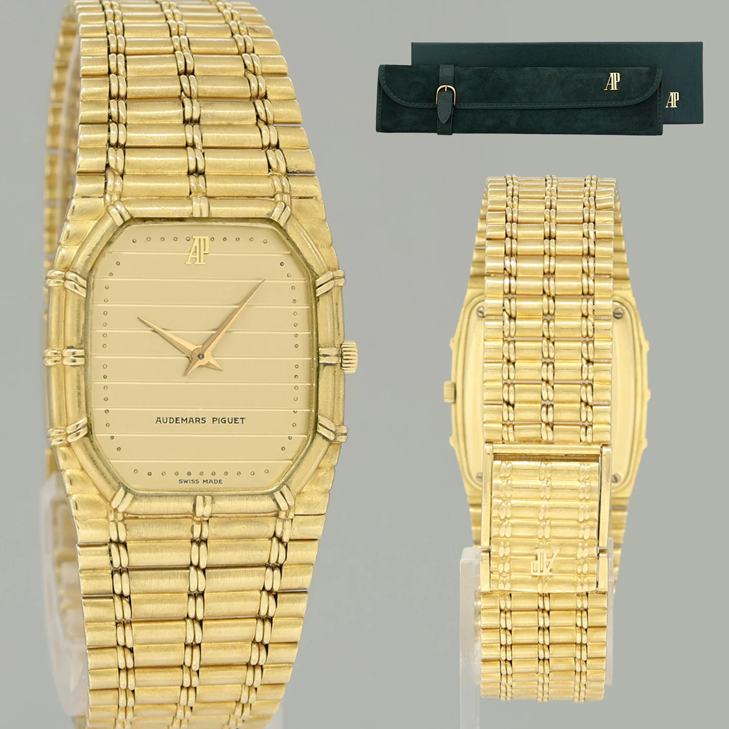 Mens 1980s Audemars Piquet Bamboo 27mm 18k Yellow Gold Motif Dial Mechanical Wind Watch